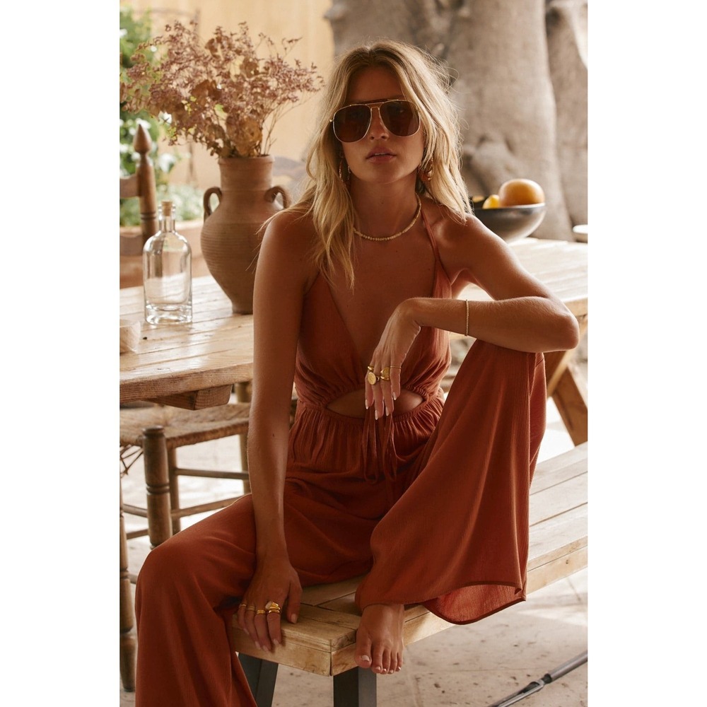 12th Tribe Augustine Rust Halter Jumpsuit Size XLXL - Picture 3 of 3